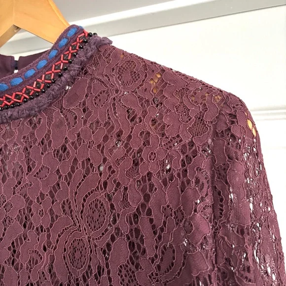 Anthropologie Bl^nk London Wine Lace Savannah Long Sleeve Top Medium - Picture 6 of 13